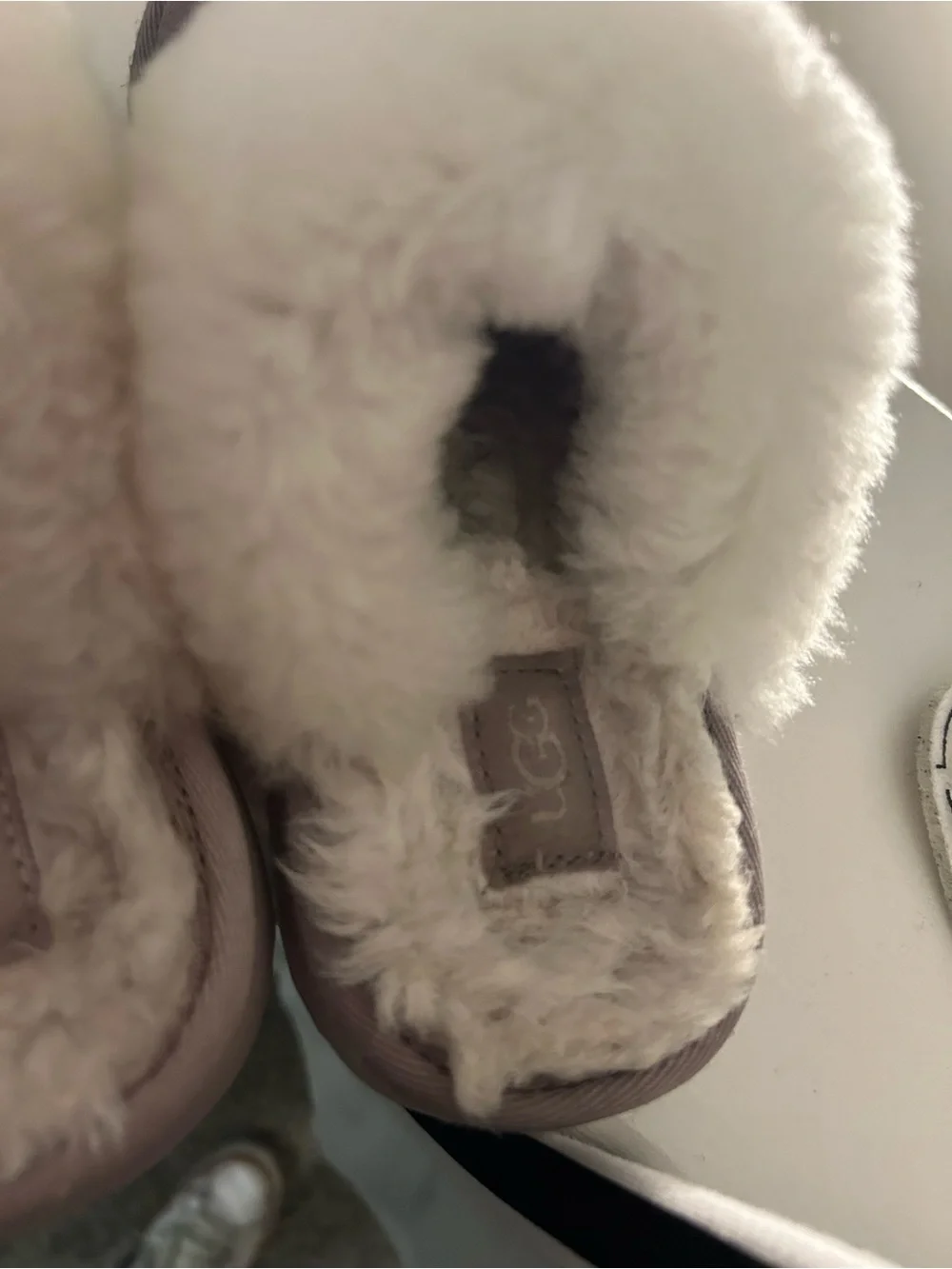 UGG Kids Glitter Suede Slippers with White Faux Fur Cuff